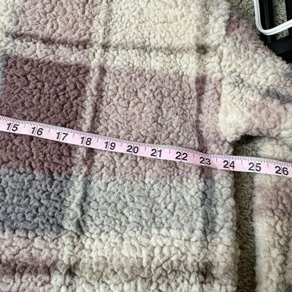 Thread & Supply Faux Sherpa Teddy Jacket 1/4 Zip Mauve Plaid M - Picture 5 of 13